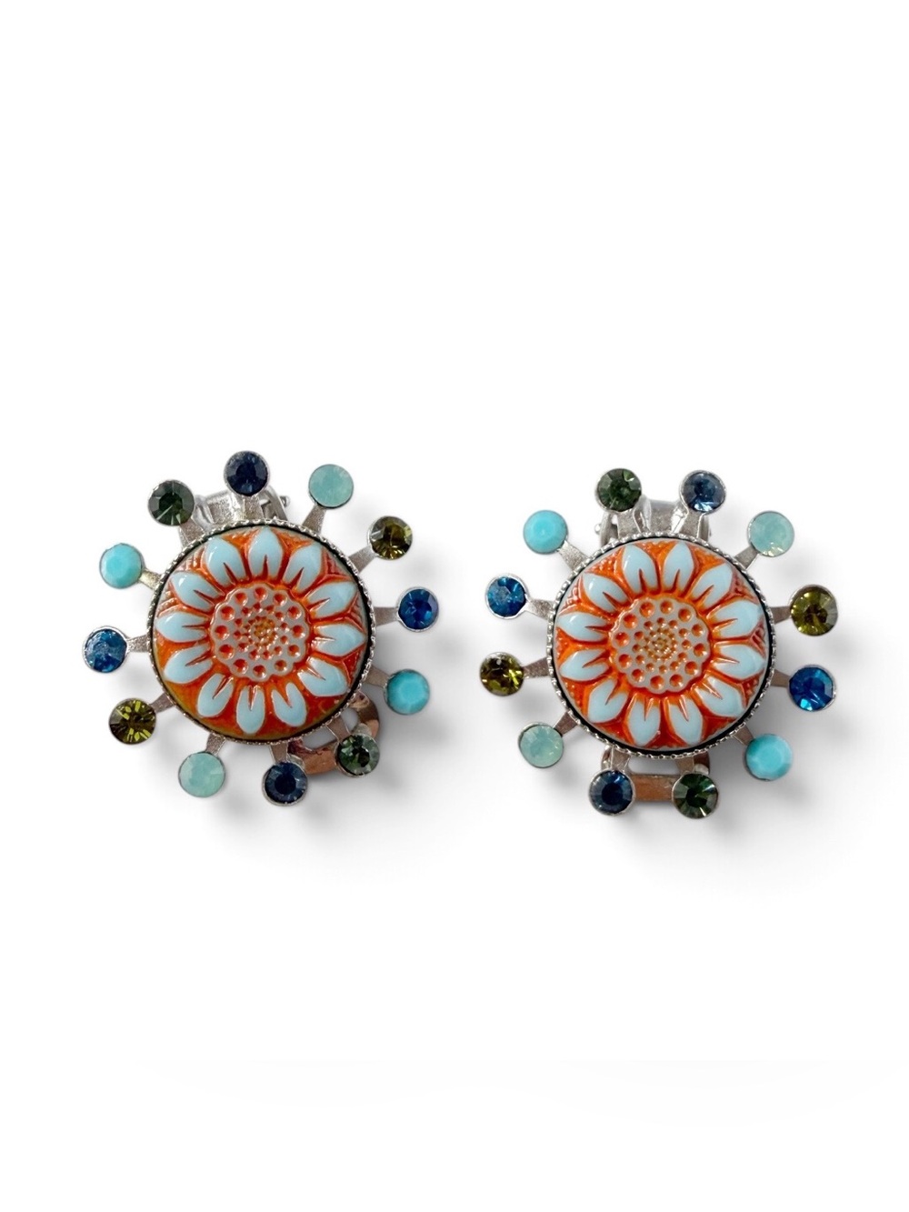 Vintage Paul Stikkelorum Germany Sunflower Relief Burst Burst Clip On Earrings